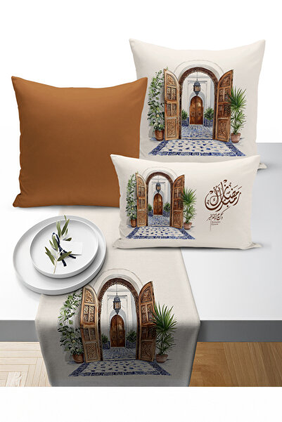 Bertille Home Ramazan Bohem Series 3-Piece Throw Pillow + 1 Runner Set Digita...