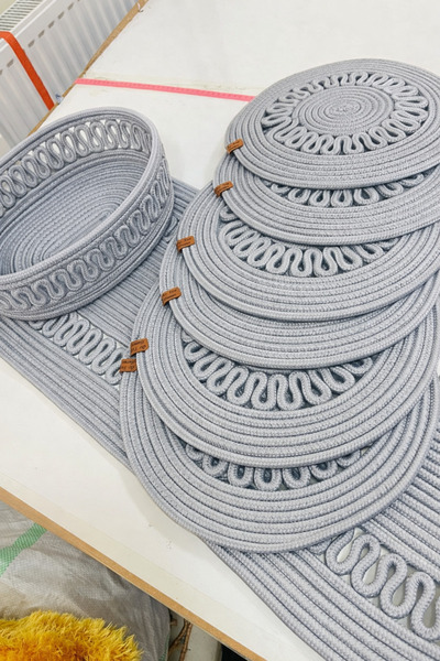 Öz-Tex Home Jute, Straw Color American Dinner Set, 6 Plates 1 Runner 6 Coaste...