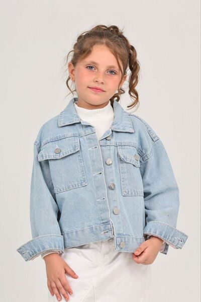 BEREKET BABY Kız Çocuk Açık Mavi Denim Kot Ceket – Cepli, Rahat Kesim 5-12 Yaş
