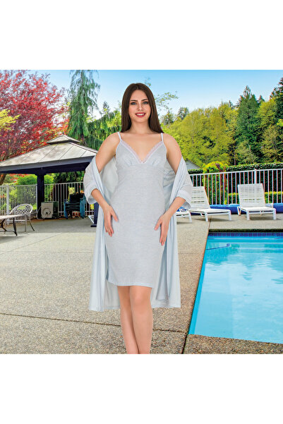 MOPİ Regular Size Dressing Gown with Straps Nightgown 2-Piece Set