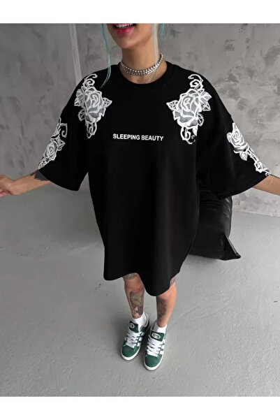 nedo7 Unisex Flocking Embossed Printed T-Shirt - Black