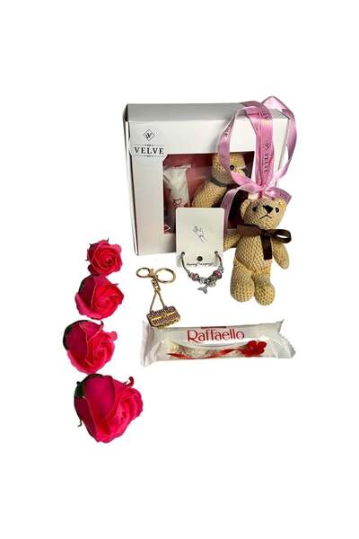 velve Σετ cadou Glamour pentru femei, cu bratara,praline,ursulet crosetat,bre...