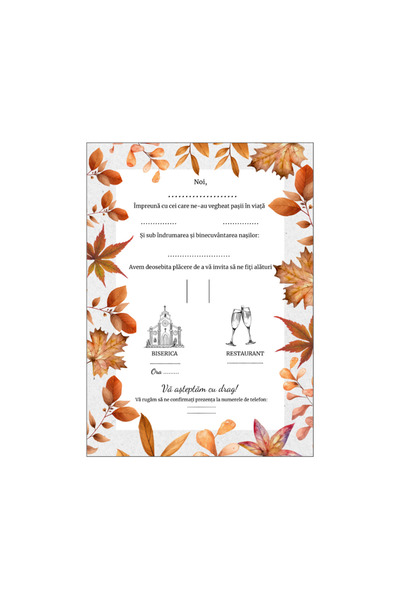 OEM Wedding invitation 13x18cm with envelope, autumn theme
