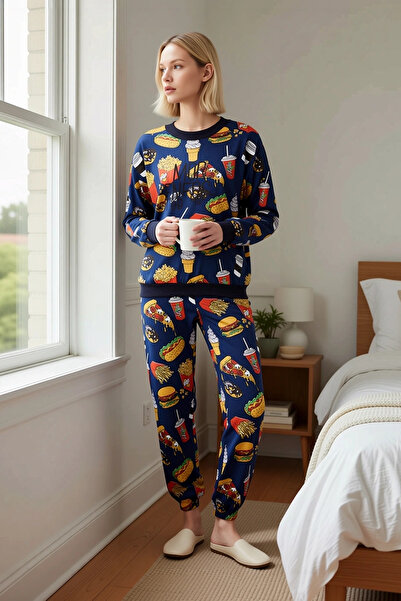 BENERLY Kadın Bisiklet Yaka Düşük Kol Fitted Örme Pijama Takımı Fonksiyonel D...