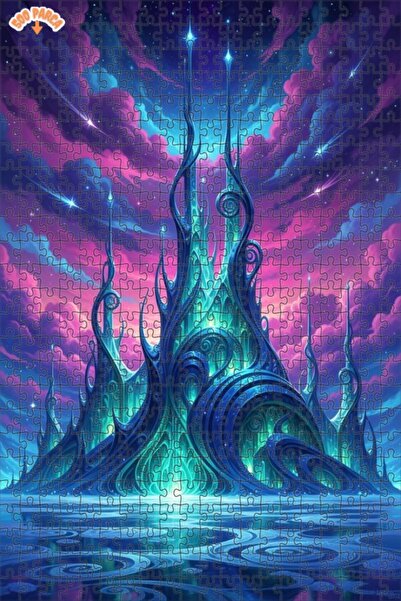 Teona Ahşap لغز خشبي رائع على شكل قلعة كريستالية بمظهر فني رقمي ذو طابقين مؤط...