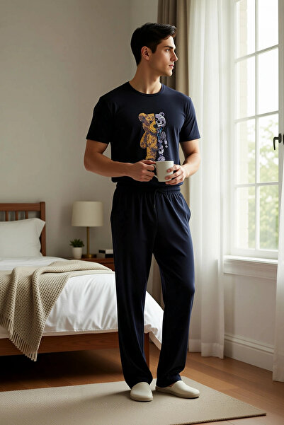 BENERLY Men's Crew Neck Short Sleeve Regular Fit Single Jersey Pajama Set Rob...