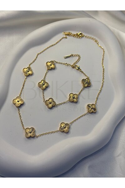 stainles steel Paslanmaz Çelik Gold Büyük Çift Taraflı Yonca Bileklik ve Koly...