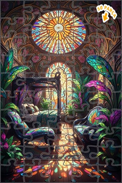 Teona Ahşap لغز خشبي مؤطر بطبقتين بتصميم فني حديث مع زجاج ملون يصور سحر الغرف...