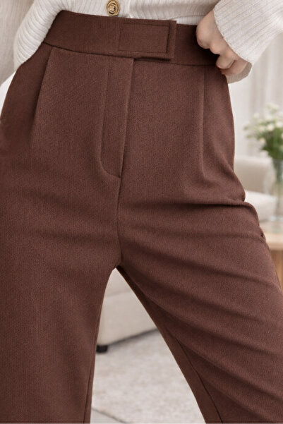 T SteepRockt Women's Stretch Fabric Velcro Closure Brown Palazzo Pants High W...