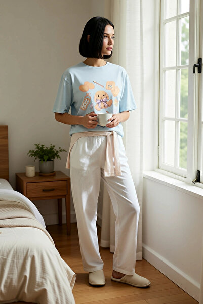 BENERLY Γυναικείο σετ πιτζάμες με κοντό μανίκι με λαιμόκοψη, κανονική εφαρμογ...