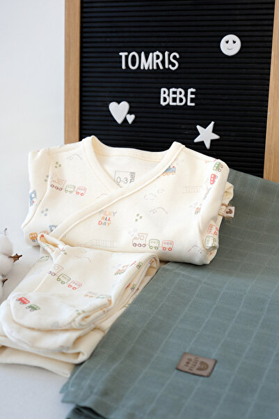 Caramell TREN DESENLİ YENİDOĞAN 3'LÜ TAKIM%100 PAMUKLU ZIBIN,PANTALON VE MÜSL...