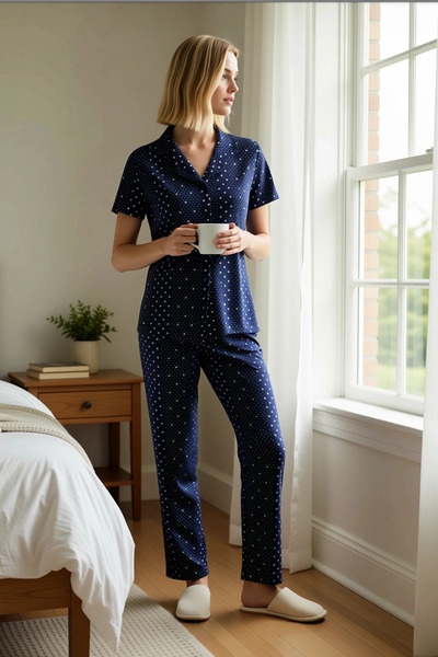 BENERLY Cămașă de damă cu guler, mânecă scurtă, cu buline, model obișnuit, se...