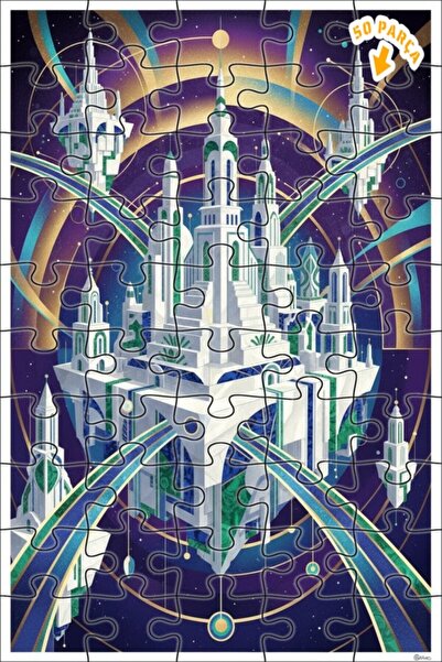 Teona Ahşap لغز خشبي بمظهر لوحة زيتية لمدينة كوكبية مستقبلية 50 قطعة 15×25