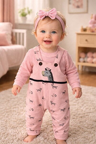 Million Baby Kız Bebek Sevimli Zebra Desenli Salopet Tulum Takımı – Yumuşak P...