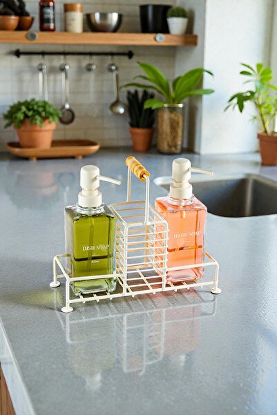 Padilon طقم موزع صابون سائل زجاجي مكون من قطعتين مع حامل معدني بتصميم مربع سع...