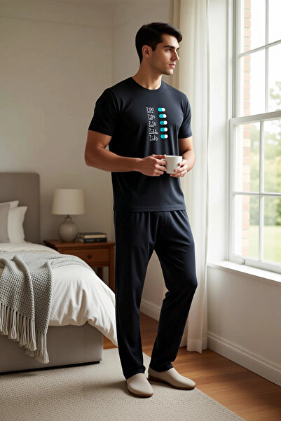 BENERLY Ανδρικό σετ πιτζάμες με στάμπα και λαιμόκοψη ποδηλάτου, κανονική εφαρ...