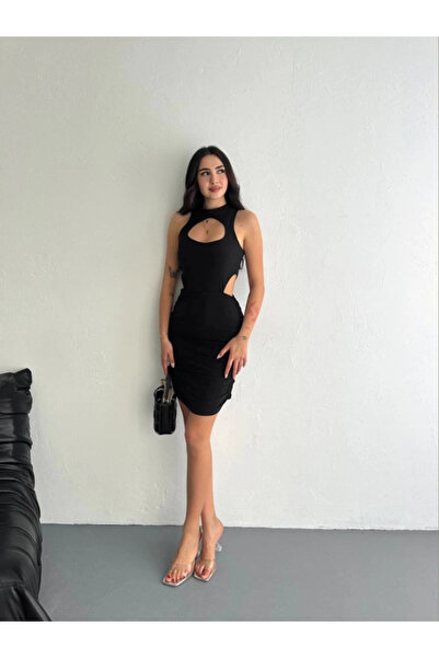 nedo7 Chest and Sides Low-Cut Sleeveless Long Dress - Black