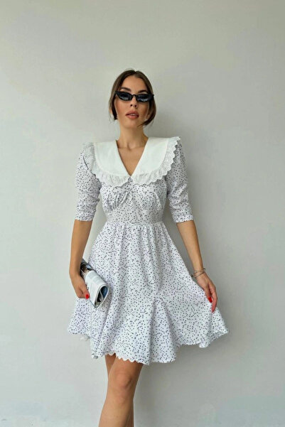 nedo7 White Polka Dot Apron Collar Dress