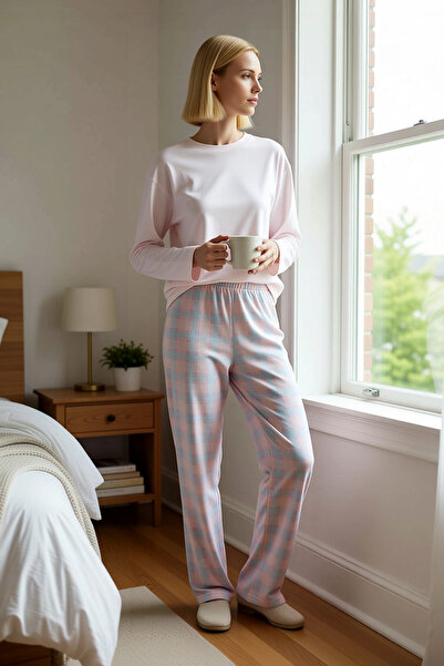 BENERLY Women's Crew Neck Standard Sleeve Regular Fit Plaid Pattern Pajama Se...