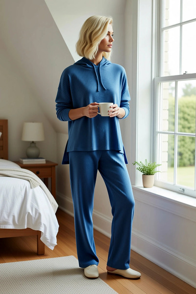 BENERLY Γυναικείο σετ πιτζάμες με κουκούλα και χαμηλά μανίκια, χαλαρή εφαρμογ...