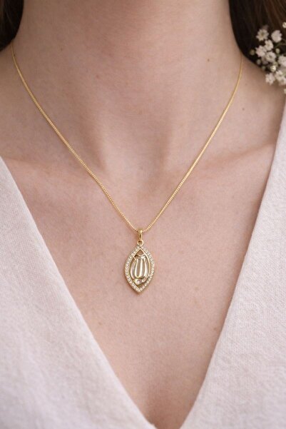 Belasso Women's Gold Color Zircon Stone Necklace with Allah Written