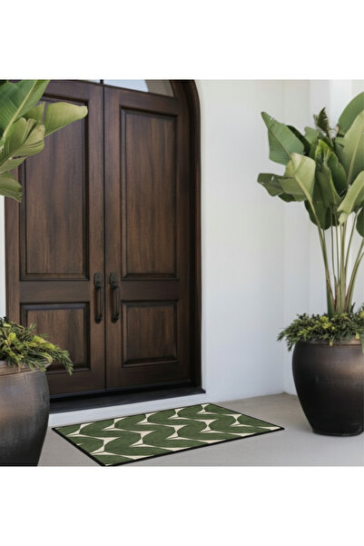 Etnik Dekor Green Wave Pattern Digital Printing, Non-Slip Base Door Front Mat