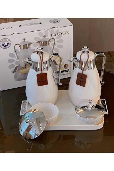 Generic A tea and coffee thermos set from the Louvre brand, featuring a moder...