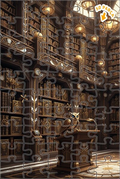 Teona Ahşap لغز خشبي مؤطر بطبقتين على شكل بومة المكتبة السحرية 50 قطعة 15×25