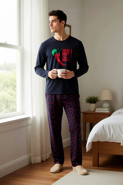 BENERLY Men's Crew Neck Standard Sleeve Regular Fit Long Knitted Pajama Set F...