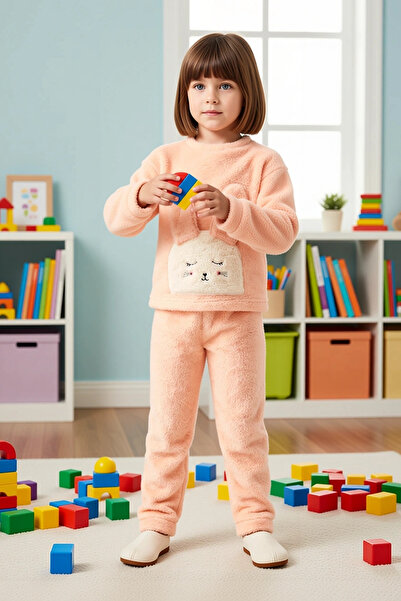 BENERLY Set de pijamale tricotate din pluș pentru fete, cu gât crew, mânecă l...