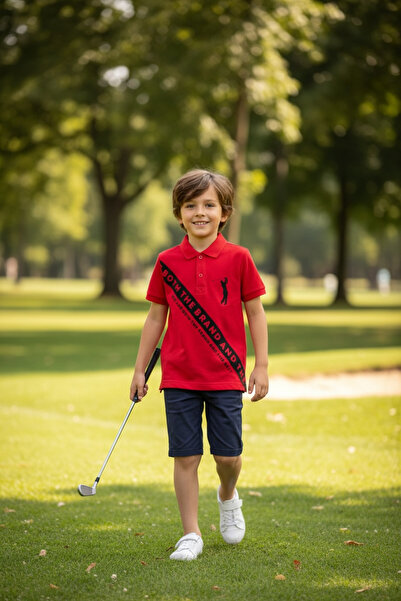 ASL GOLF CLUB Boy's 100% Cotton Printed Polo Neck T-Shirt, Ages 5-15