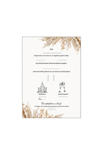 OEM Wedding invitation 13x18cm with envelope, pampas theme