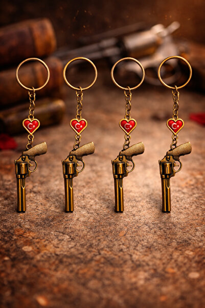 seymenbıçakçılık Set de 4 brelocuri cu figurină pistol și detalii inimă – Bre...