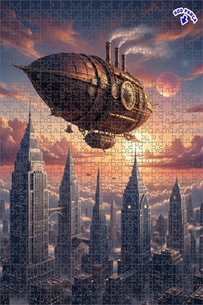 Teona Ahşap لغز خشبي بإطار ذو طابقين بمظهر لوحة زيتية لمدينة السفن الهوائية ع...