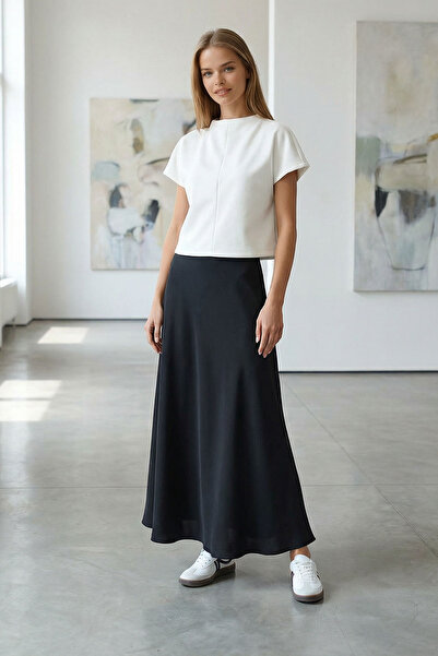 bacc Women's Black High Waist Basic Satin Skirt Bchca-251231