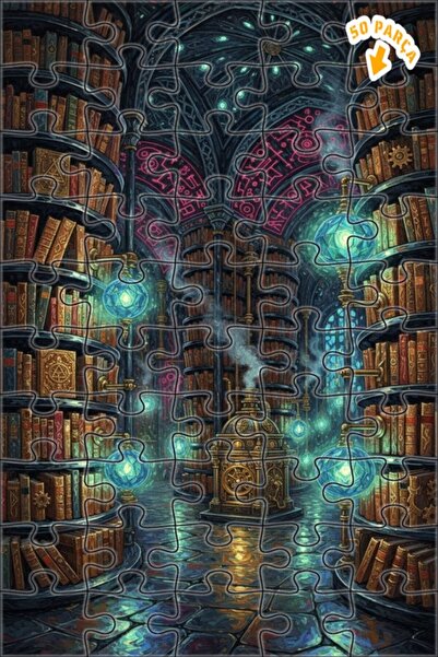 Teona Ahşap لغز خشبي مؤطر بطبقتين بمظهر لوحة زيتية لمكتبة سحرية 50 قطعة 15×25