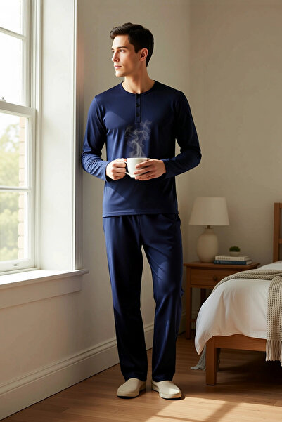 BENERLY Men's Buttoned Collar Standard Sleeve Regular Fit Waffle Knitted Paja...