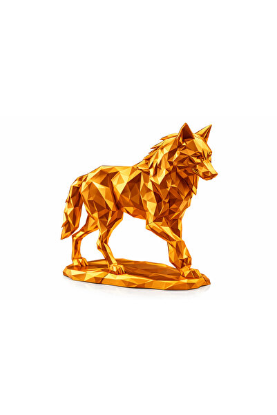 OEM 🐺 Parlak Bronz Low Poly Kurt Biblo | Geometrik Kurt Figürü | Modern Masa...