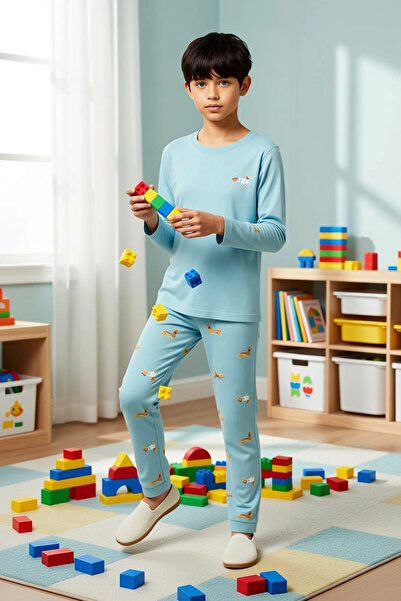 BENERLY Момчешки комплект пижама с животински принт, стандартен ръкав, редовн...