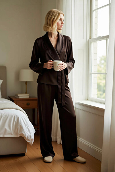 BENERLY Γυναικείο σετ πιτζάμες με μακρύ μανίκι και λαιμόκοψη V, υφαντό, άνετο...