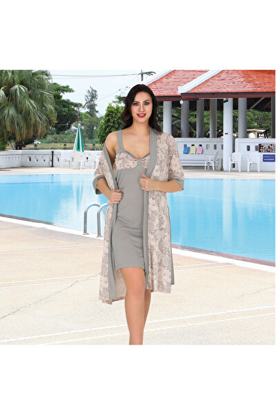MOPİ Normal Beden Sabahlıklı Askılı Gecelik 2'li Takım