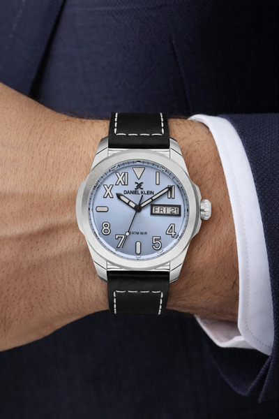 Daniel Klein Erkek Kol Saati – Siyah Deri Kordon – Gün & Tarih Göstergeli – Ş...