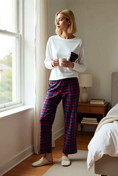 BENERLY Γυναικείο σετ πιτζάμες με μακρύ μανίκι και καρό σχέδιο, λειτουργικό κ...