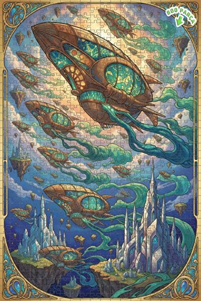 Teona Ahşap لغز خشبي مؤطر بطبقتين بتصميم قلعة طائرة وسفن، بمظهر فني يشبه اللو...