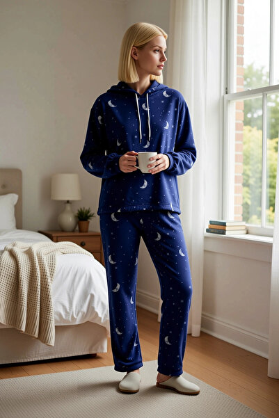 BENERLY Γυναικείο σετ πιτζάμες με κουκούλα και κανονικό μανίκι, πλεκτό από φλ...