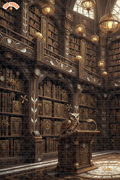 Teona Ahşap لغز خشبي مؤطر بطبقتين على شكل بومة المكتبة السحرية 500 قطعة 50×30