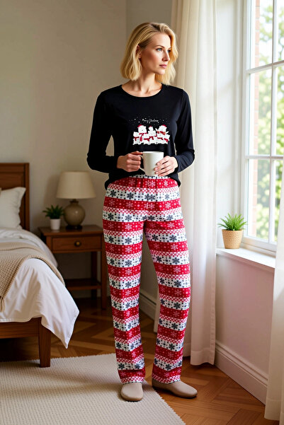 BENERLY Women's Crew Neck Standard Sleeve Regular Fit Knitted Pajama Set Func...