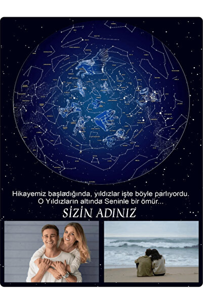 Nova Magnet Sevgiliye Hediye Yıldız Haritası - 2 Adet Resim Baskılı Kişiye Öz...