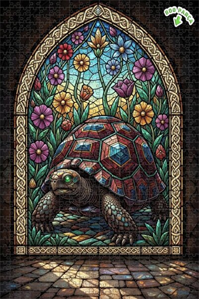 Teona Ahşap لغز خشبي مؤطر بطبقتين بتصميم فني من الزجاج الملون على شكل سلحفاة ...