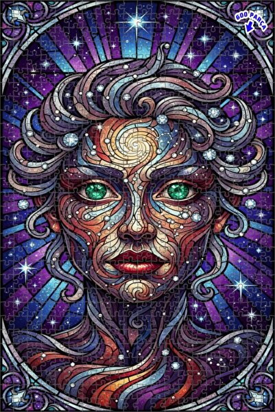 Teona Ahşap لغز خشبي بإطار مزدوج الطبقات بمظهر فني من الزجاج الملون لصورة الم...